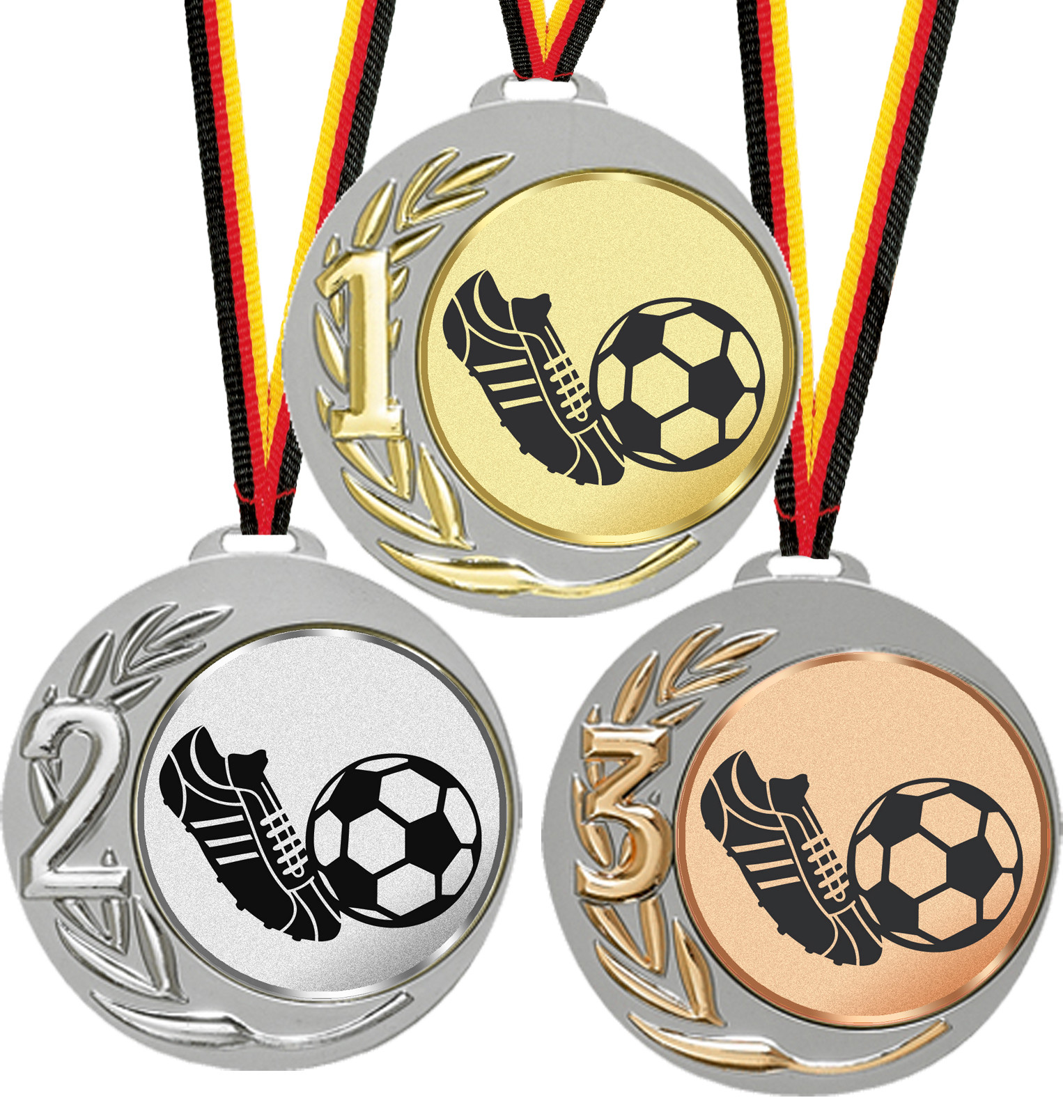 Fußball e269 Fanshop Lünen 100 Stück aus Stahl 50mm / Gold inkl mit Alu Emblem - Medaillen Fussball Medaillen-Band 