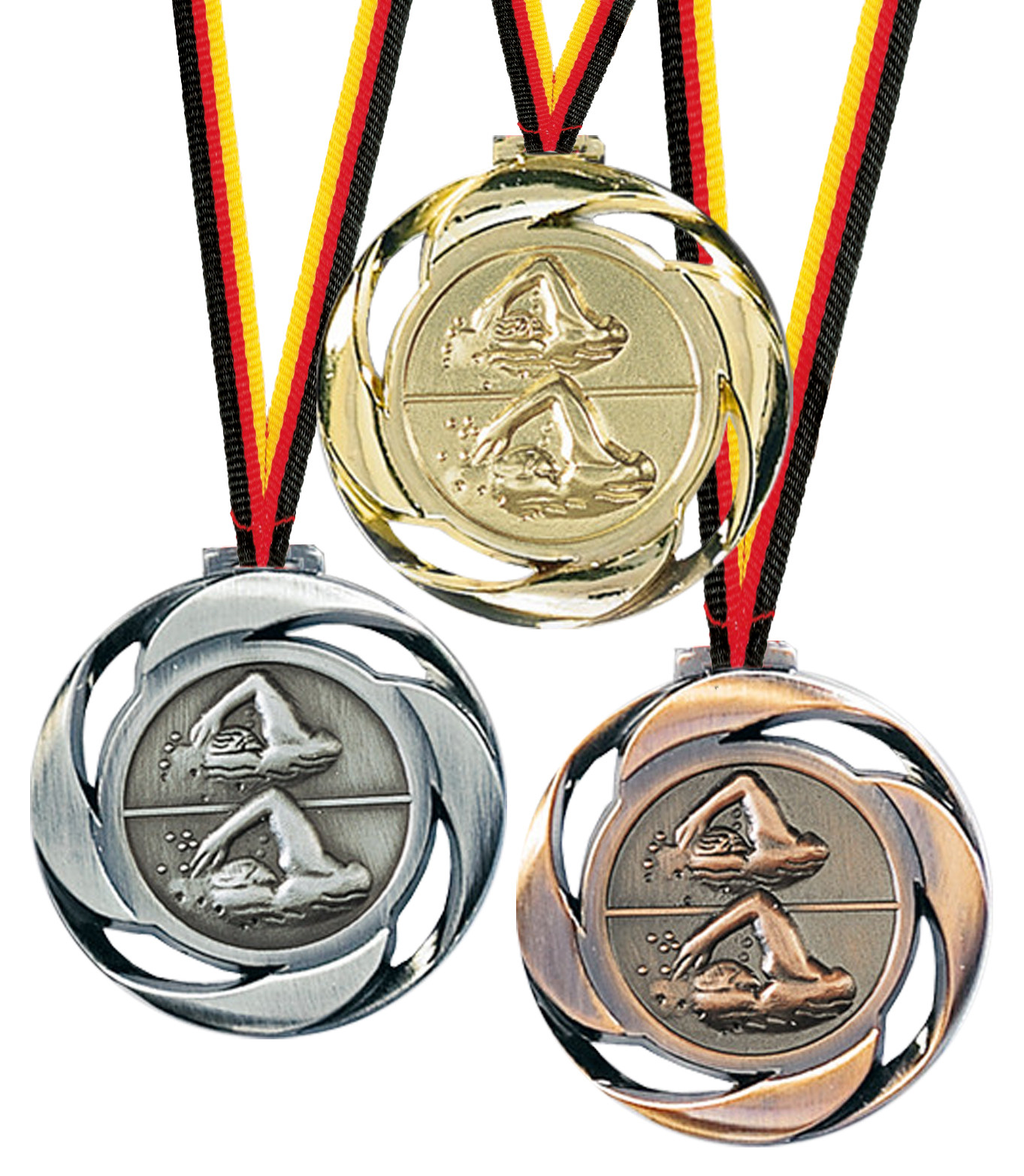 Schwimmen Pokal Kinder 10 x Medaillen mit Band&Emblem Turnier Pokale e268 