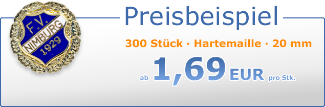 Preisbeispiel: 300 Stück · Hartemaille · 20 mm ab 1,69 EUR pro Stk. inkl. Werkzeugkosten, Versand und MwSt.